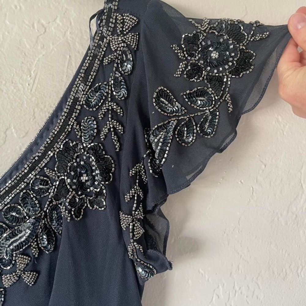 VTG 90s Y2K Gray Beaded Fairy Grunge Whimsigoth Handkerchief Hem Formal Dress 10 - Picture 3 of 7